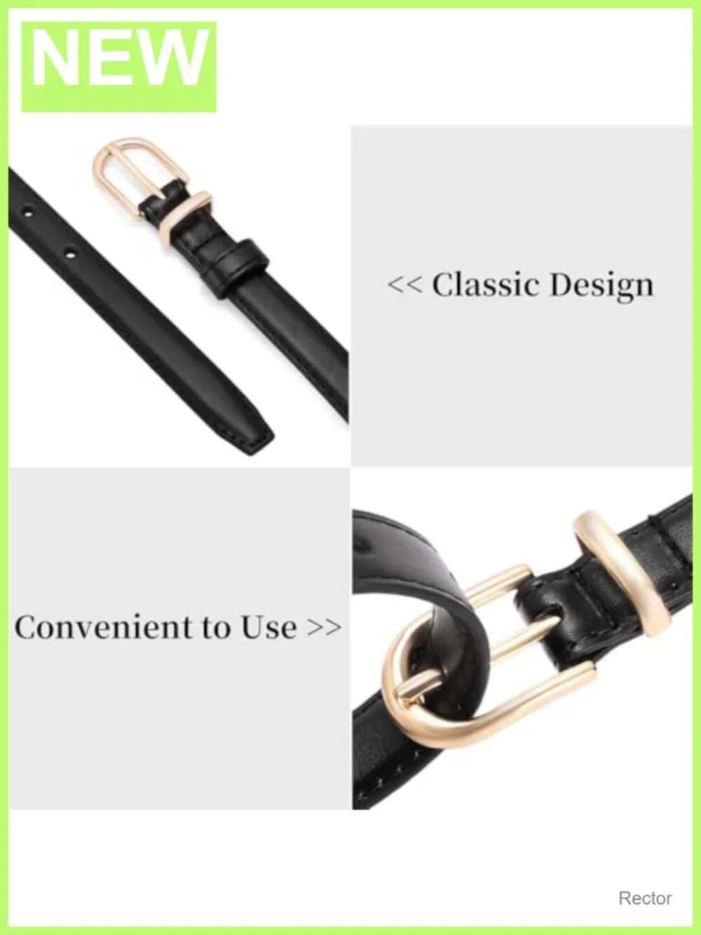 Women's Genuine Leather Waist Belt with Gold Pin Buckle